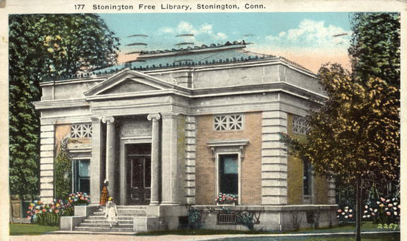 Stonington Free Library historical postcard